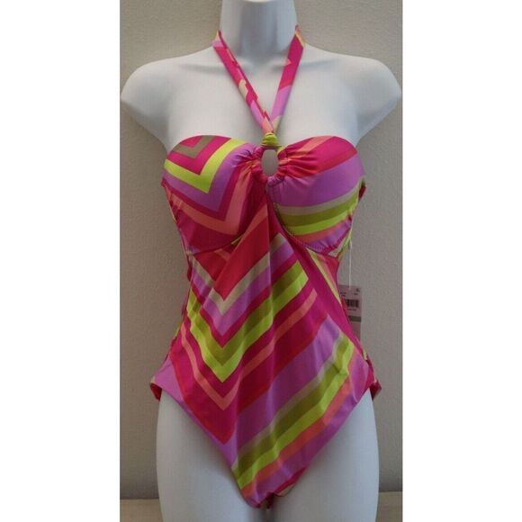 Trina Turk 3401225 Women's Sz 8 Multi Waltz Bandeau One-Piece Swimsuit $162+ - Picture 1 of 12